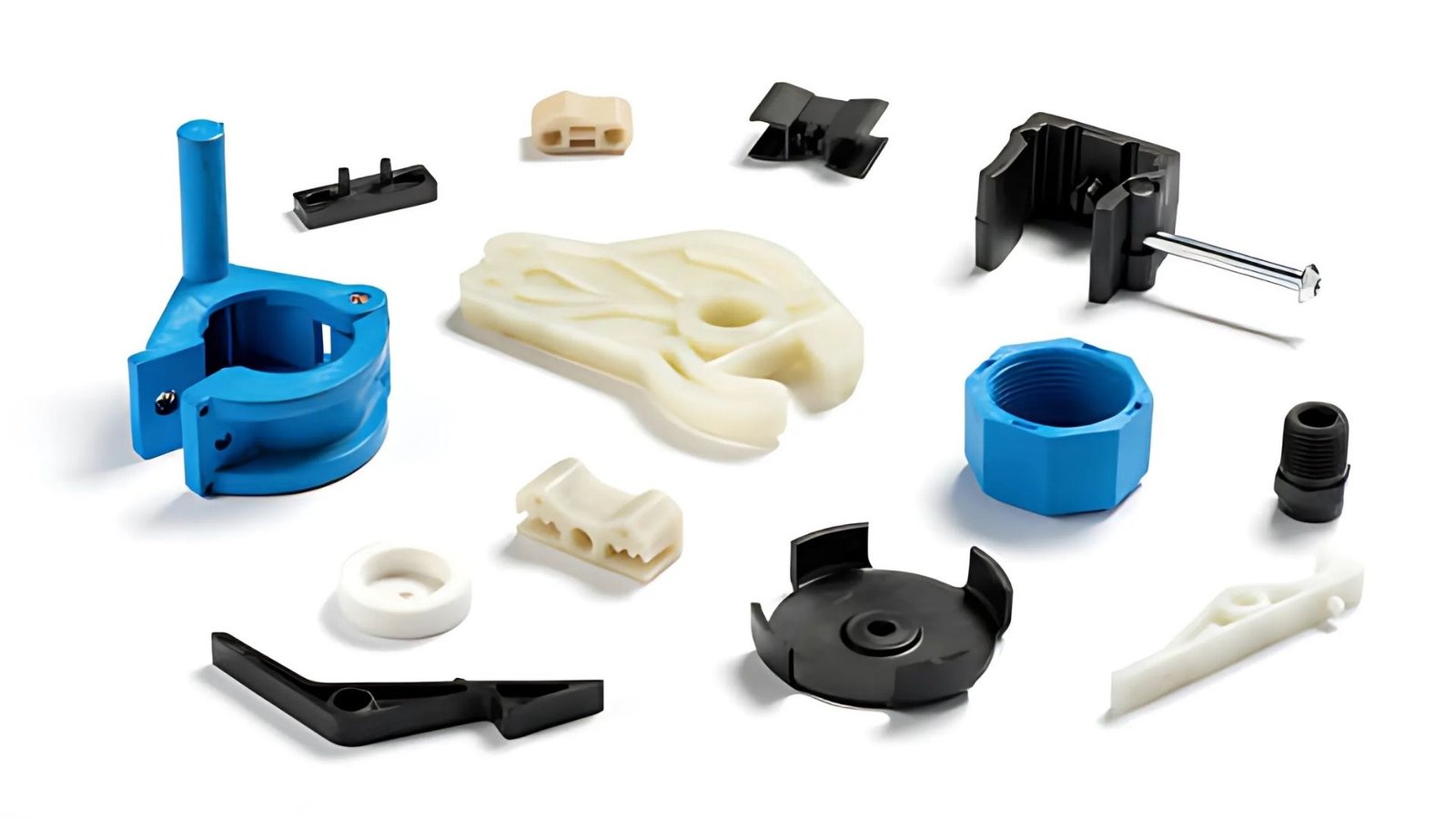 Injection-molded parts designed for kitchen appliance integration and internal housing structures.