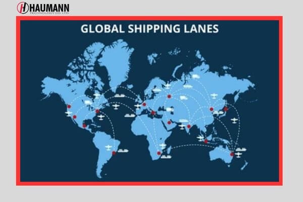 Global supply chain map showing international sporting goods sourcing.
