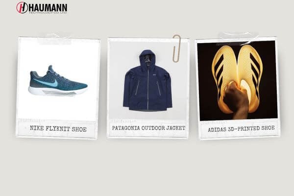 Nike Flyknit shoes, Patagonia Worn Wear gear, and Adidas 3D-printed shoes.