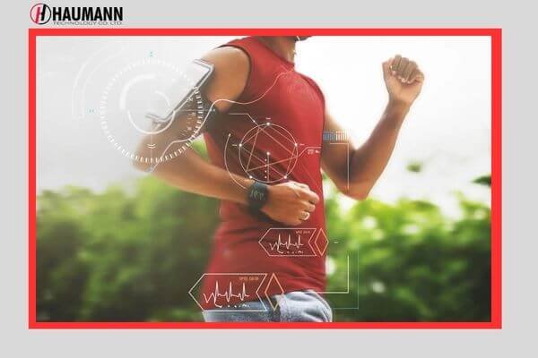 Athlete wearing smart sportswear with embedded sensors.
