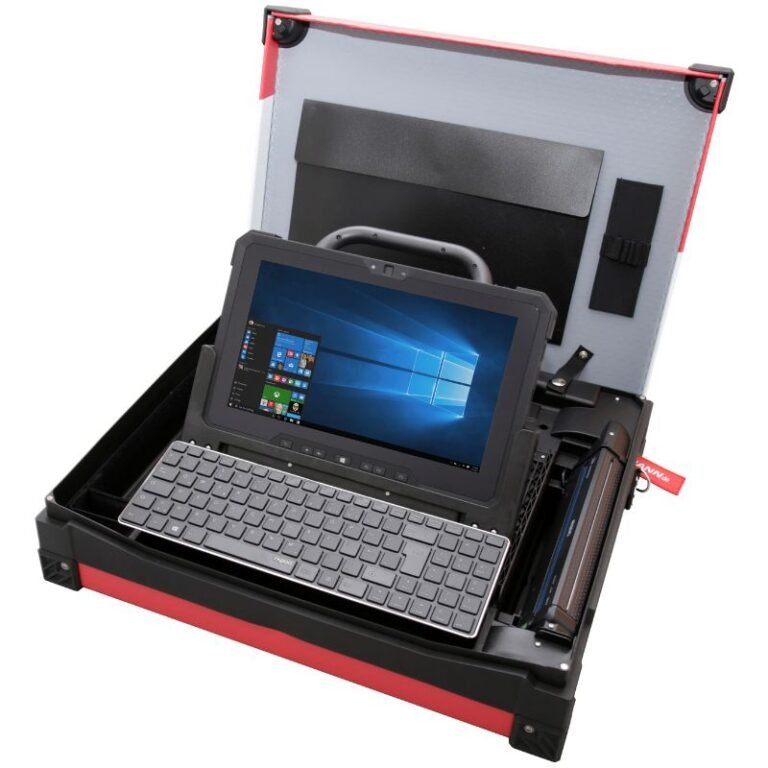 Rugged OEM case system assembly with integrated laptop and component compartments.