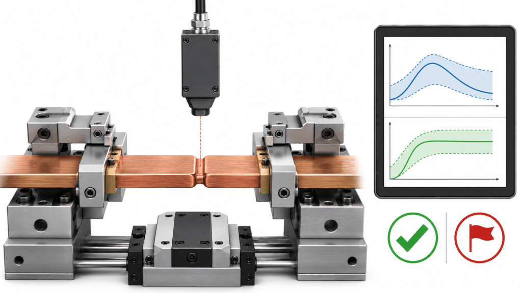 Laser displacement and energy-based monitoring of an automated EV busbar butt-welding cycle