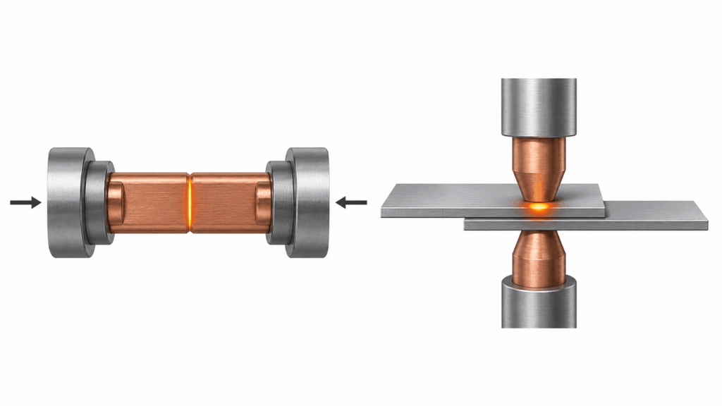 Comparison of end-to-end resistance butt welding and overlapping resistance spot welding