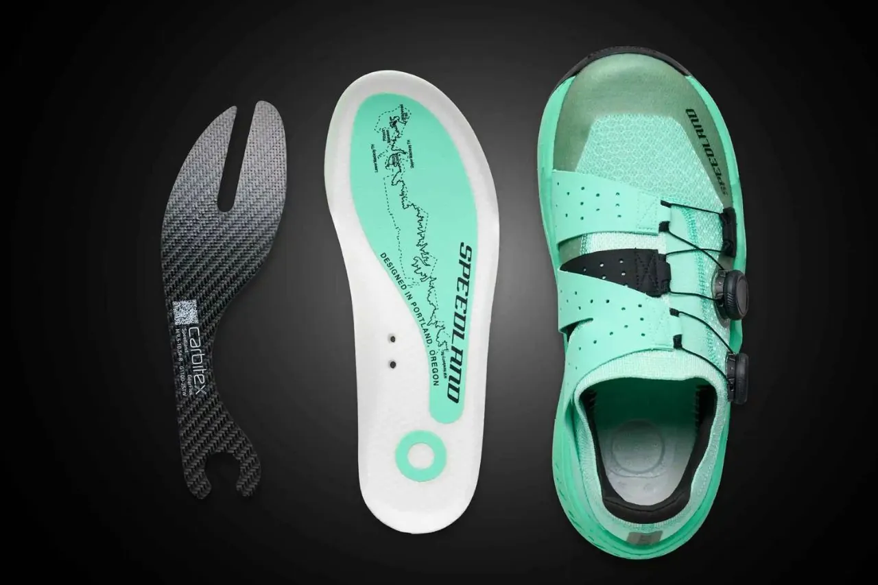 Carbon fibre plate, insole and performance running shoe showing carbon composite footwear components